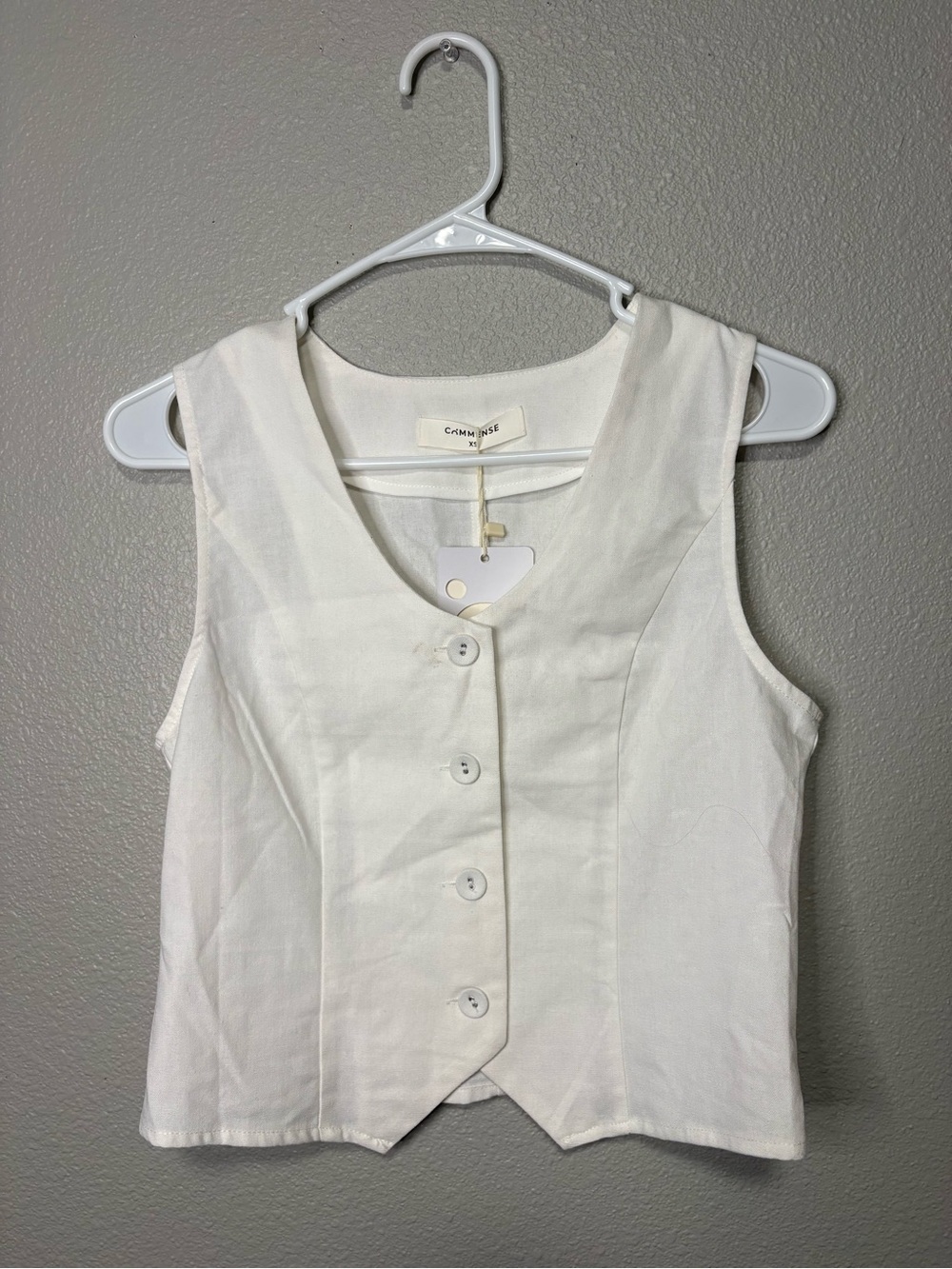 Commense White Linen Blend Cropped Vest Top – XS – NWT